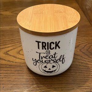 White Halloween Themed Jar with Wooden Lid